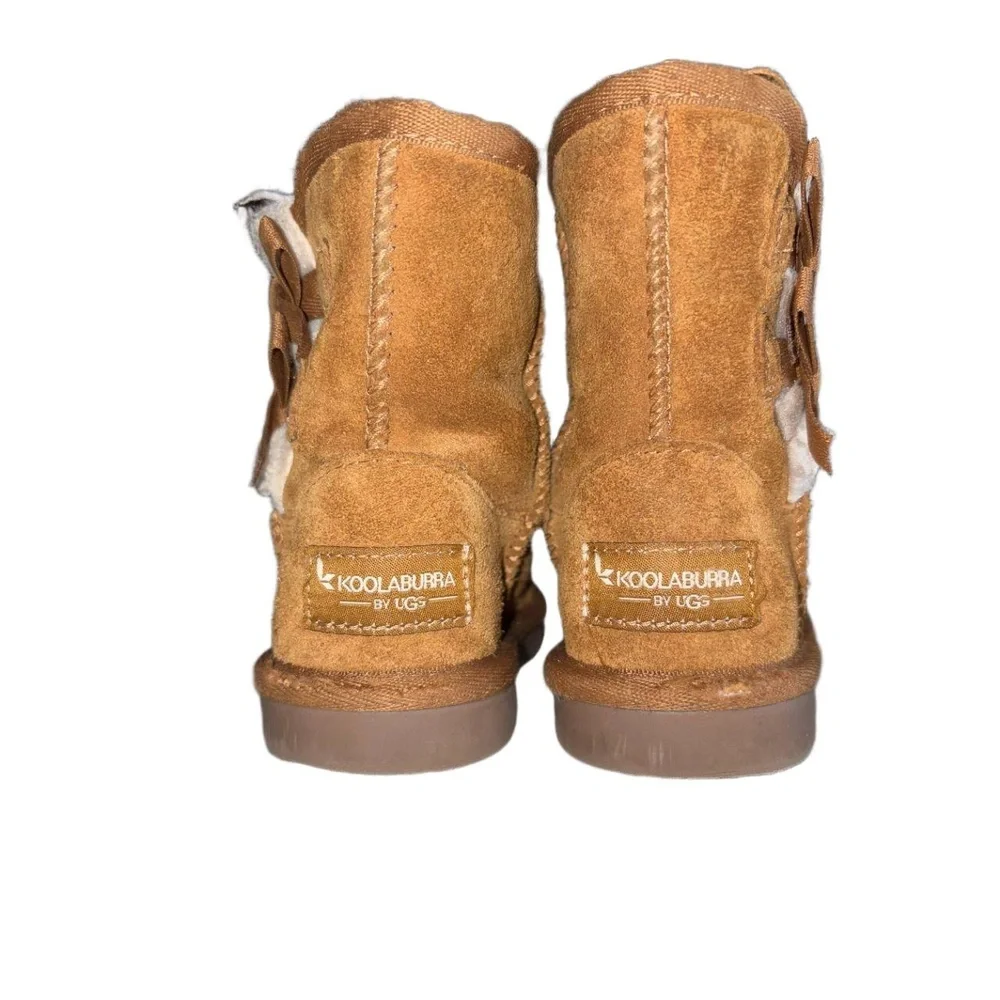 Koolaburra By UGG Toddler Size 7 Victoria Short Brown Tan Faux Fur‎ Suede Bows